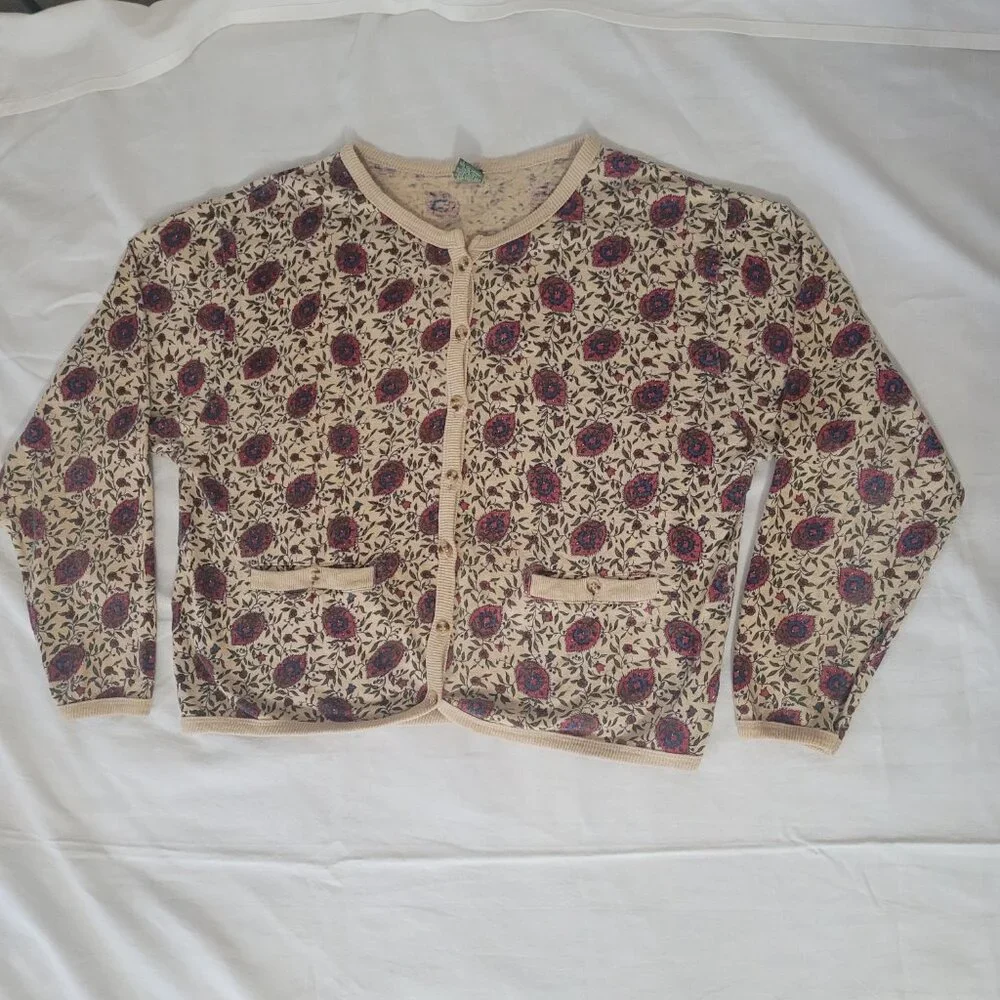 Vintage Blue Red Flowers Cardigan Sweater Outback Red The Limited Size M 1980's - Picture 6 of 15